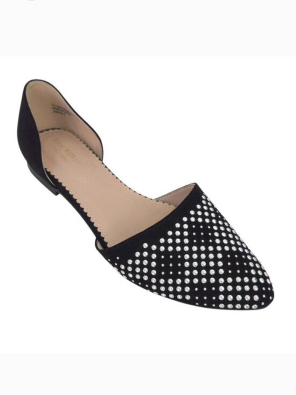 Isaac Mizrahi Black Suede & Silver Studded Diamond Pattern D'Orsay Flats- 9.5